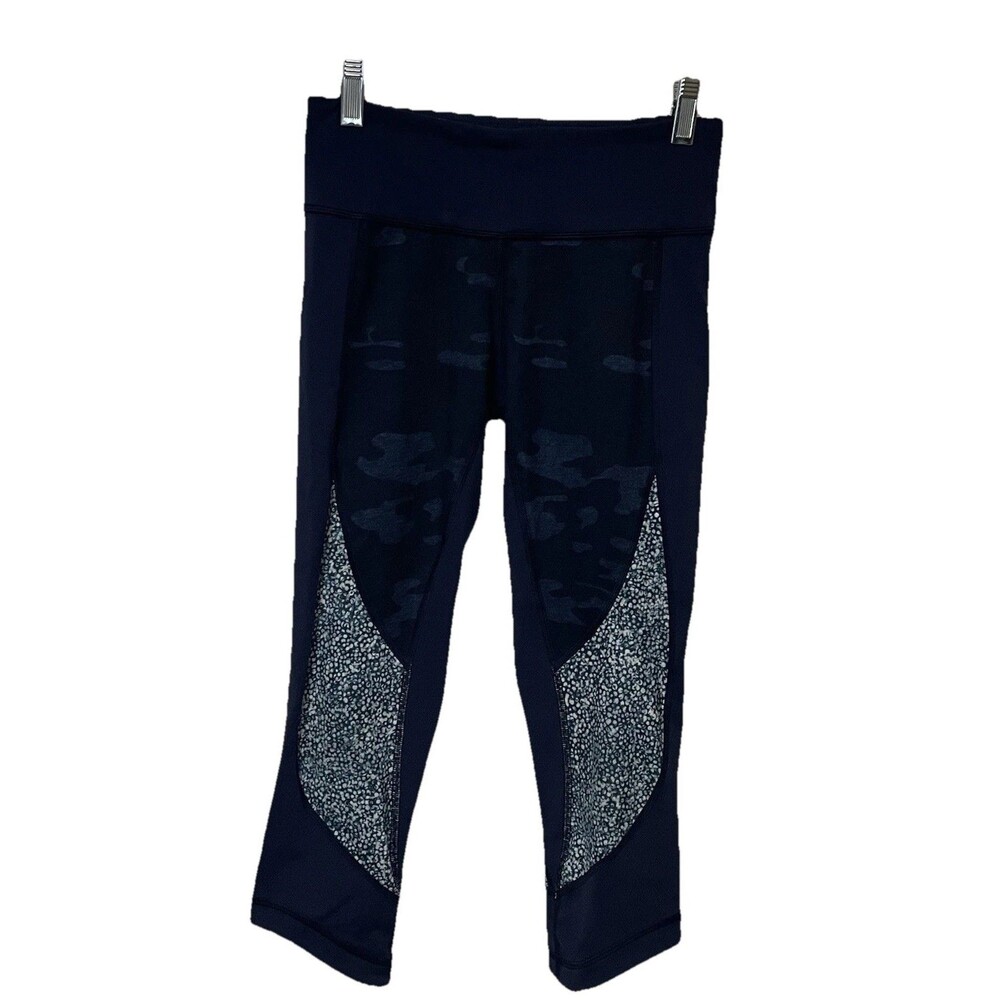 Lululemon Camo Crop Leggings Women’s Size 4 Blue Camouflage Mid Rise 21” Cropped